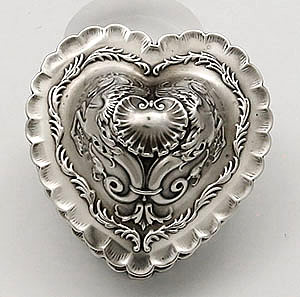 Whiting antique sterling silver heart shaped box